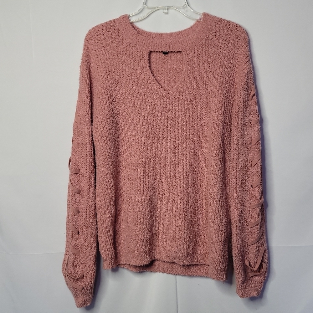 Witty Fox pink knit keyhole long sleeve sweater size Large